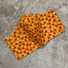 Load image into Gallery viewer, 1970s Marigold Hearts and Daisies Print Face Mask