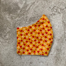 Load image into Gallery viewer, 1970s Marigold Hearts and Daisies Print Face Mask