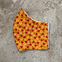 Load image into Gallery viewer, 1970s Marigold Hearts and Daisies Print Face Mask