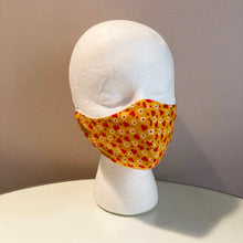 Load image into Gallery viewer, 1970s Marigold Hearts and Daisies Print Face Mask