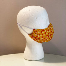 Load image into Gallery viewer, 1970s Marigold Hearts and Daisies Print Face Mask