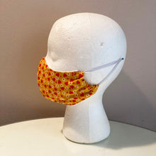 Load image into Gallery viewer, 1970s Marigold Hearts and Daisies Print Face Mask