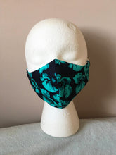 Load image into Gallery viewer, Black and Green Floral Face Mask