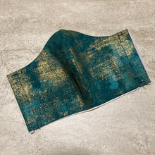 Load image into Gallery viewer, Dark Teal and Gold Airbrush Face Mask