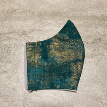 Load image into Gallery viewer, Dark Teal and Gold Airbrush Face Mask