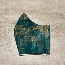 Load image into Gallery viewer, Dark Teal and Gold Airbrush Face Mask