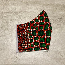 Load image into Gallery viewer, Red &amp; Green African Ankara Face Mask
