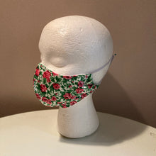 Load image into Gallery viewer, 1950s Vintage Green & Red Rose Face Mask