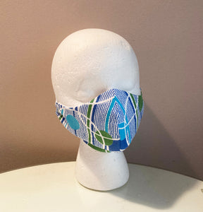 1960s Blue Green Bubble Print Cotton Face Mask