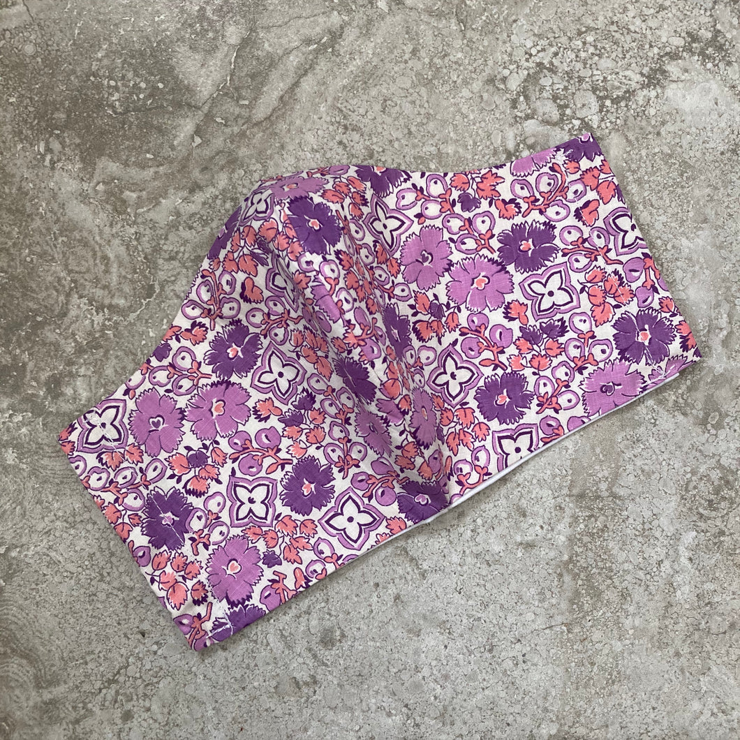 1960s Vintage Purple and Coral Floral Face Mask