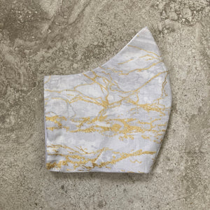 Grey and Gold Glitter Marble Print Face Mask