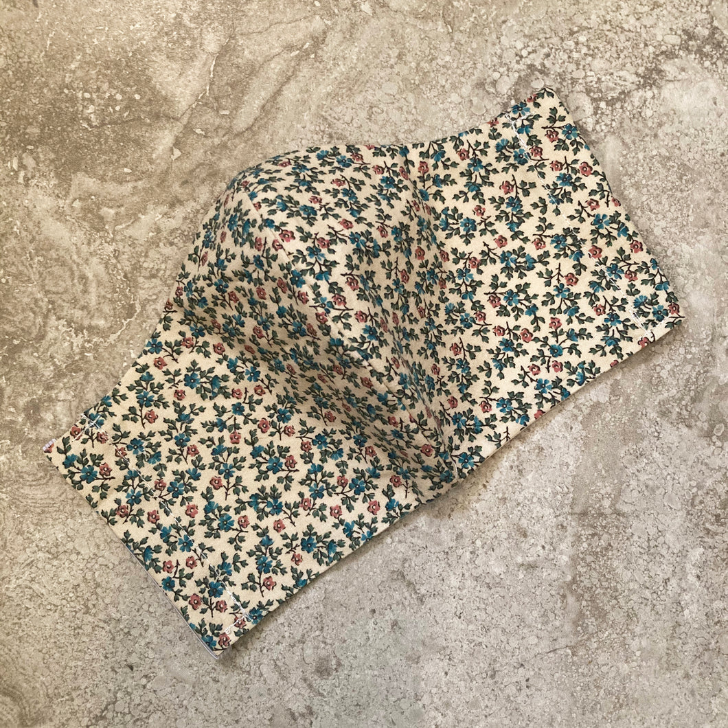 1940's Tiny Pink & Blue Floral Print Face Mask