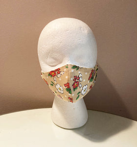 1970s Vintage Tan Floral Polka Dot Print Face Mask