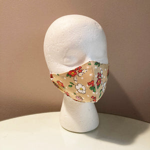 1970s Vintage Tan Floral Polka Dot Print Face Mask