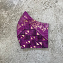 Load image into Gallery viewer, Purple Ankara Tribal Print Black &amp; Gold Geometric Face Mask
