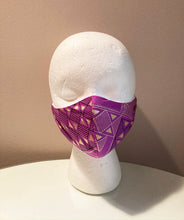 Load image into Gallery viewer, Purple Ankara Tribal Print Black &amp; Gold Geometric Face Mask
