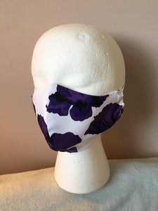Purple and White Abstract Floral Print Face Mask